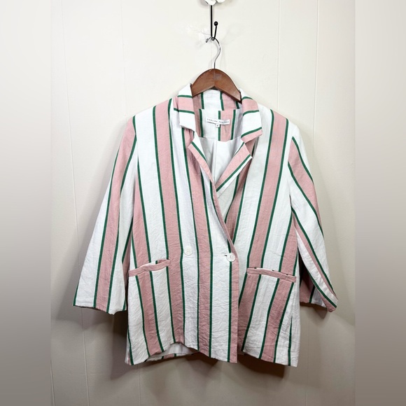 English Factory Career Blazer in pink white and green stripes size M - Picture 2 of 6